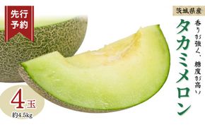 《 先行予約 》茨城県産 タカミ メロン 3L 4玉 ( 約 4.5kg ) 【 2026年6月初旬発送開始 】 タカミメロン たかみメロン 果物 フルーツ 青肉 めろん 大玉 3Lサイズ 期間限定 旬 国産 貴味メロン [DV010us]