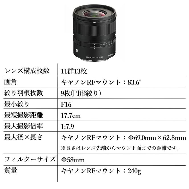SIGMA 15mm F1.4 DC | Contemporary【キヤノンRFマウント】カメラ　レンズ　家電