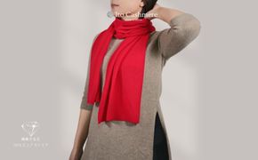 G3596 100％ピュアカシミヤ・マフラー レッド フリンジ無し【高級 カシミア おしゃれ ファッション 防寒 かしみあ】