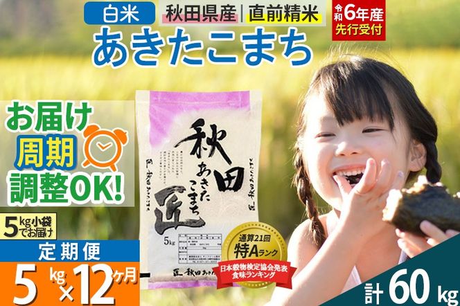 【白米】＜令和6年産 予約＞ 《定期便12ヶ月》秋田県産 あきたこまち 5kg (5kg×1袋)×12回 5キロ お米【お届け周期調整 隔月お届けも可】|02_snk-010312s