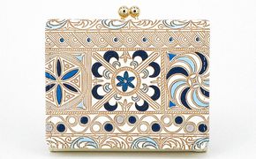 【文庫屋大関】三つ折りミニ財布　錦紗（青）【皮革工芸品】 ファッション 小物 民芸品 お札 カード 小銭 手のひらサイズ コンパクト 大人かわいい 牛革 手作り 国産 