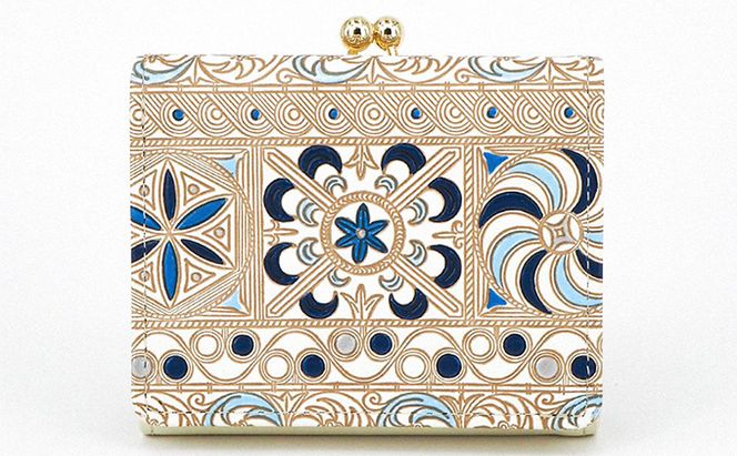 【文庫屋大関】三つ折りミニ財布　錦紗（青）【皮革工芸品】 ファッション 小物 民芸品 お札 カード 小銭 手のひらサイズ コンパクト 大人かわいい 牛革 手作り 国産 