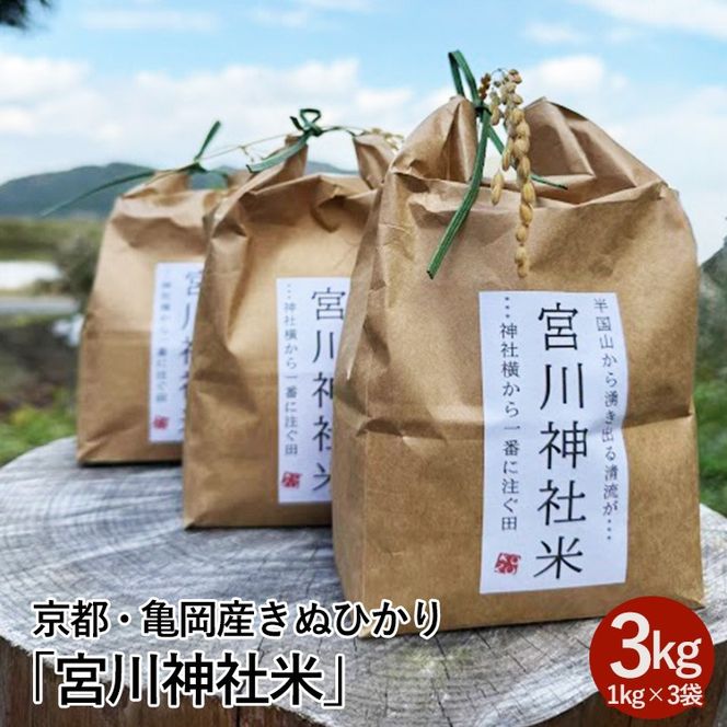 京都・亀岡産きぬひかり「宮川神社米」3kg(1kg×3袋) 米 令和7年産 ※北海道・沖縄・離島への配送不可