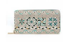 【文庫屋大関】 大容量　ぐるっとファスナーの長財布　錦紗＜緑＞【皮革工芸品】 ファッション小物 民芸品 