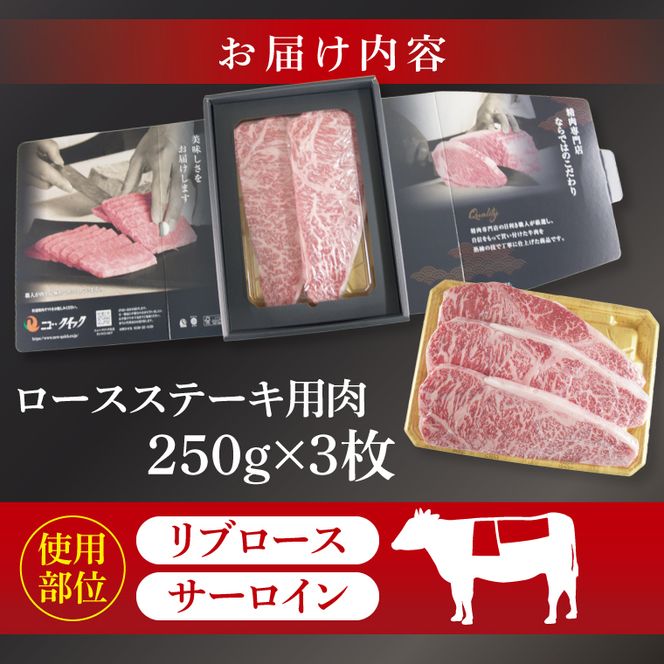常陸牛 ロースステーキ用 約750g（250g×3枚）【茨城県共通返礼品】｜お肉 牛肉 常陸牛 ロース ステーキ 黒毛和牛 A4 A5 冷凍 茨城県 取手市（BI002）