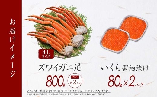 2549.  ズワイガニ足 800g ＆ いくら 80g×2個 セット 蟹 海鮮 イクラ 食べ方ガイド・専用ハサミ付 カニ かに 蟹 海鮮 送料無料 期間限定 数量限定 北海道 弟子屈町