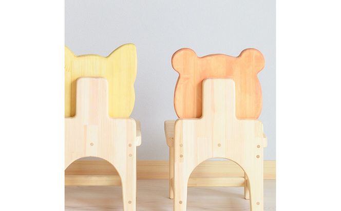 木製キッズチェア 『こども椅子』（くま オレンジ色） │パイン材 ハンドメイド 子供用 キッズチェア おしゃれ 子供用家具 WoodPark 和歌山県美浜町
