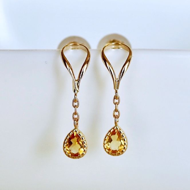 K10YG(10金) イエローゴールド 揺れる シトリン アンティーク ピアス 保証書付 2274 242-049-b