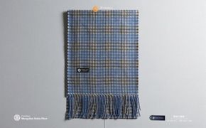 G3564 『Noble Fibre』100％カシミヤ・マフラー ブルー＆チェック フリンジ付き【高級 カシミア おしゃれ ファッション 防寒 かしみあ】