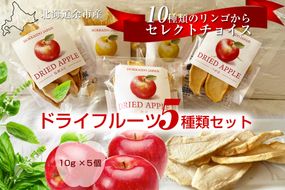 北海道余市産ドライりんご ５種類セット 食物繊維・ポリフェノール豊富 砂糖不使用 腸活 おやつ 国産無添加 りんごチップス_Y161-0001