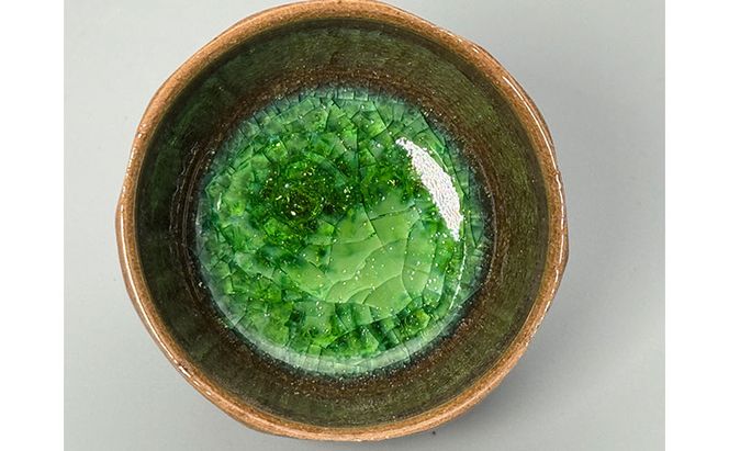 虫明焼 灰釉彩貫入ヘラ目ぐい呑(ヒスイ、黒井博史 作) 工芸品 食器 酒器 ぐい呑