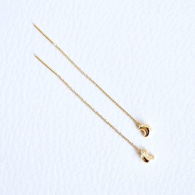 K18(18金) イエローゴールド 地金　月 三日月 ムーン チェーン ピアス 保証書付 SMK-5251 242-023-b