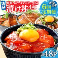 【CF-R7hbk】漬け丼セット4種 80g×各2P 6回定期便 海鮮丼 海鮮丼セット 真鯛 ブリ カンパチ マグロ 海鮮 漬け お茶漬け 鯛 ぶり 鰤 勘八 かんぱち まぐろ 小分け パック ご飯 晩御飯 惣菜 刺身 冷凍 配送