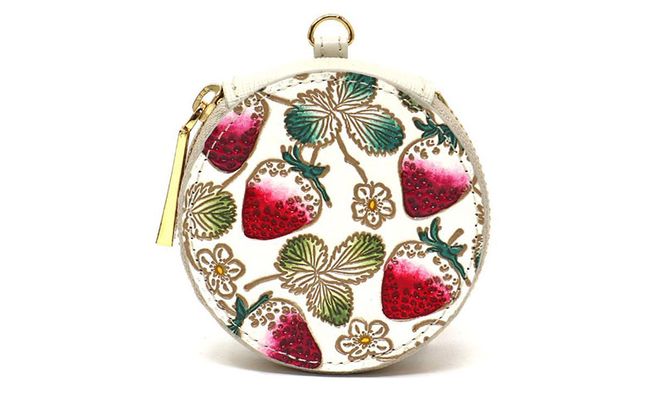 【文庫屋大関】マカロンポーチ いちご【皮革工芸品】 ポーチ ミニポーチ 小物入れ アクセサリー入れ イヤホン入れ 収納 保管ケース 手のひらサイズ  本革 革 皮革 工芸品 工芸 雑貨 ギフト プレゼント 日本製 東京