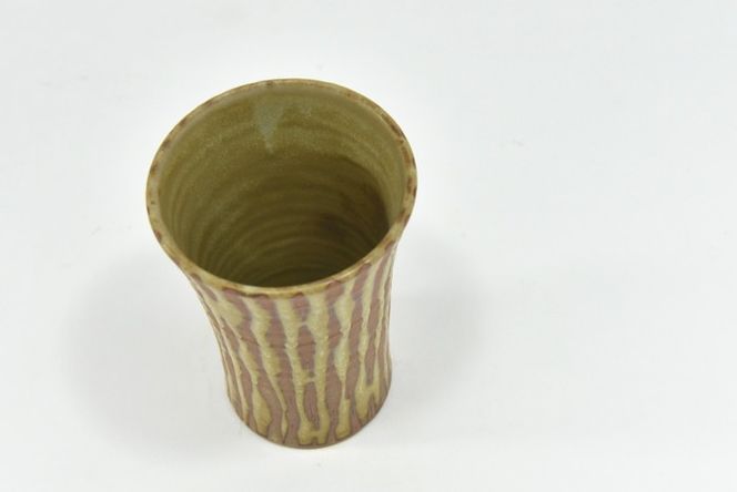 京焼「遙白釉木賊紋ふち返りビアグラス」（ピスタチオグリーン）１個〈ビアグラス グラス ふち返り 京焼 手作り 工芸品 食器 陶器 遙白釉 木賊紋〉 京焼グラス 