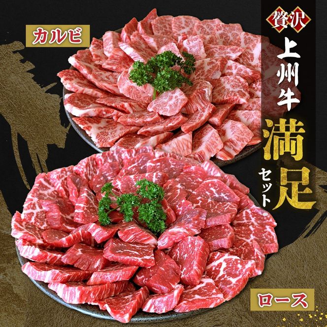 上州牛カルビロース満足セット 約1.0kg(各500g×2パック)群馬県 千代田町  国産 牛肉 ブランド牛 精肉 肉 お肉 焼肉 バーベキュー BBQ キャンプ アウトドア 食べ比べ 食品 冷凍便 グルメ お取り寄せ グルメ 送料無料 