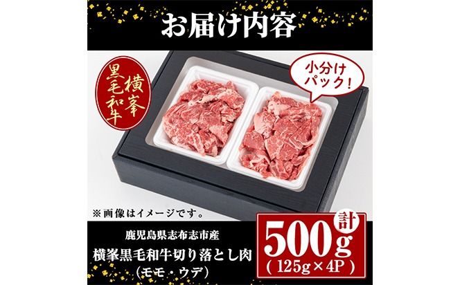 鹿児島県志布志市産横峯黒毛和牛の切り落とし肉(計500g・125g×4P) b0-193