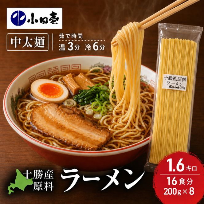 十勝産の原料にこだわったラーメン200g×8入(スープなし)［小田壱］【 乾麺 麺類 長期保存 コシ のどごし 家庭用 備蓄 ギフト 北海道 十勝 幕別 】