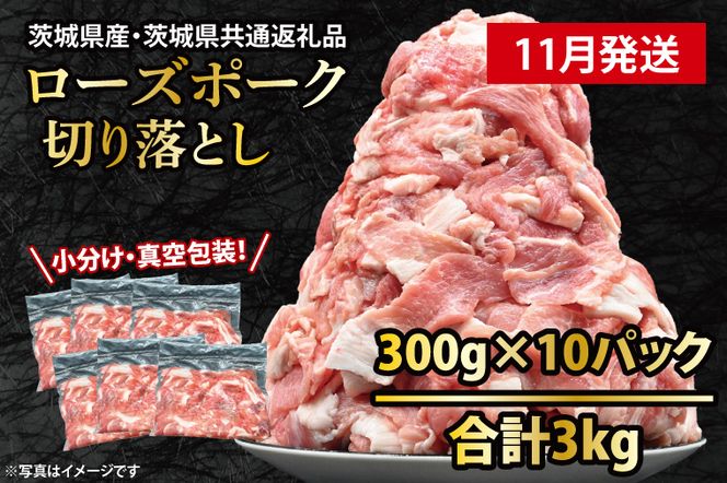 国産豚肉 こま切れ 300g×10p (3kg) 【2026年11月発送予定】【 小分け ・ 真空パック 】 ( 茨城県共通返礼品・茨城県産 ) ブランド豚  ローズポーク 茨城 国産 切り落とし 豚 豚肉 冷凍