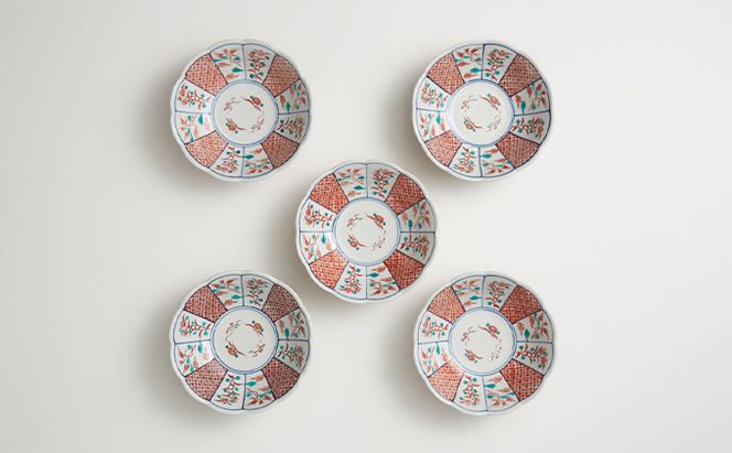 九谷焼　5号小鉢揃　赤絵小紋 a01 工芸品 