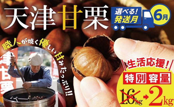 【2026年6月発送】【特別容量 1.6kg⇒2kg】 （ 生活応援 ） この道50年の職人が焼く､やさしい甘みたっっっぷり！｢天津甘栗｣ 2kg 焼きたて 栗 くり 栗爪 殻付き お菓子 おつまみ 人気 高リピート 小分け 栗ご飯 栗きんとん 甘露煮 選べる 発送月 感謝を込めて 碧南市 H045-107_Jun