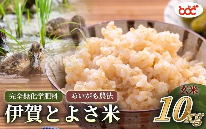 完全無化学肥料　あいがも農法　伊賀とよさ米【玄米】10kg【tysk0006】