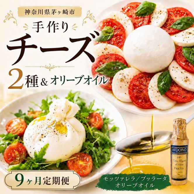 【ふるさと納税】9ヶ月定期便 フレッシュチーズ 2種 オリーブオイル セット モッツァレラ 100g 2個 ブッラータ 160g 1個 オリーブオイル 100ml チーズ おつまみ 送料無料 神奈川県 茅ヶ崎市