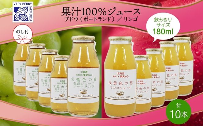 無地熨斗 ポートランド リンゴ ジュース 飲み比べ 180ml 計10本 のし付き 常盤色の瞳 ぶどう 浅黄色の愁 りんご ジュース 果汁 100 ジュース ギフト 葡萄 林檎 自然農園 お取り寄せ ギフト のし 果汁飲料 