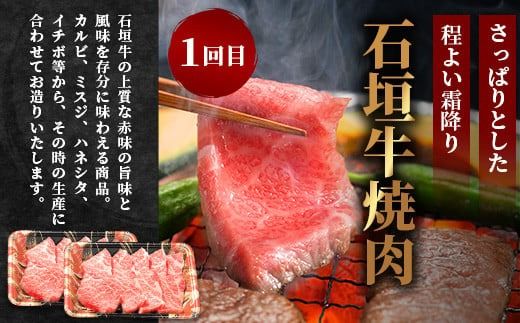 【全3回 定期便A】 石垣牛特選　焼肉・サーロインステーキ・すきしゃぶ　計2.2kg （いしなぎ屋）【 特選肉 肉 高級 黒毛和牛 和牛 牛 】AB-29