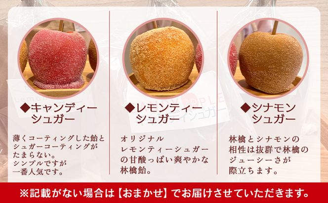 りんご飴 6種類から選べる3本セット 個包装 キャンディーシュガー レモンシュガー シナモンシュガー あまおう苺シュガー 紅茶シュガー ココアシュガー リンゴ 林檎 スイーツ おやつ お菓子 tt-0015