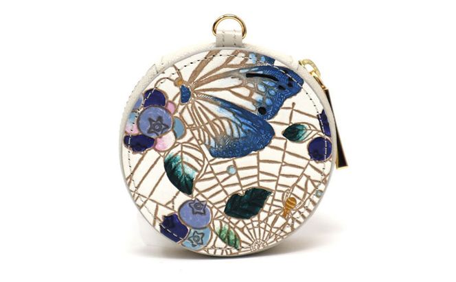 【文庫屋大関】マカロンポーチ ブルーベリーは願う＜ネイビー＞【皮革工芸品】 ポーチ ミニポーチ 小物入れ アクセサリー入れ イヤホン入れ 収納 保管ケース 手のひらサイズ  本革 革 皮革 工芸品 工芸 雑貨 ギフト プレゼント 日本製 東京