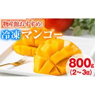 【0105933a】物産館おススメ！東串良町産 丸ごと冷凍マンゴー(計800g・2-3個入り) 果物 フルーツ 果実 デザート 国産 冷凍 ご家庭用 【東串良物産館ルピノンの里】