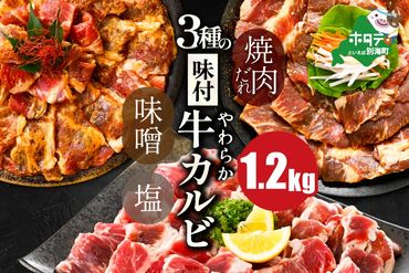  味付け カルビ 食べ比べ 3種 1.2kg（塩400g×1パック・味噌400g×1パック・醤油400g×1パック）【NS0000047】