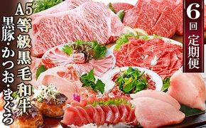 定期便(6回)A5等級黒毛和牛・黒豚・かつお・まぐろ FF-0058 【1166770】