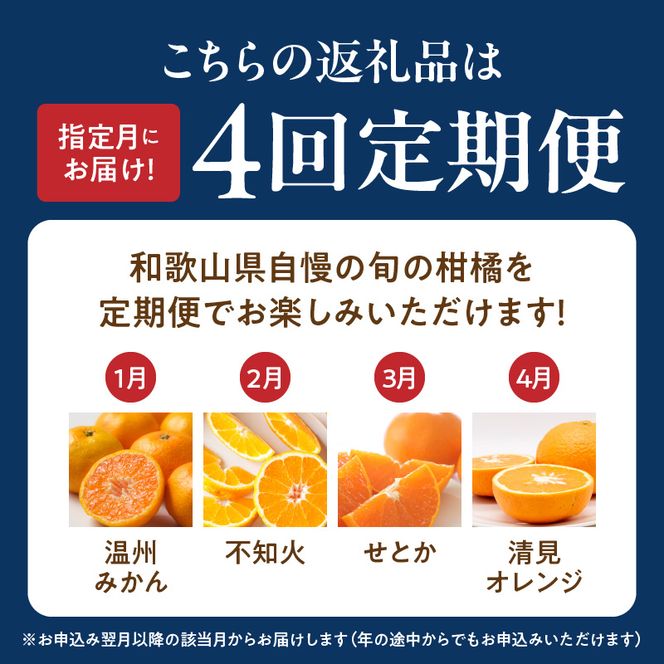 G60-T99_【定期便 全4回】紀州和歌山産旬の柑橘セット(みかん・不知火・せとか・清見)全4回