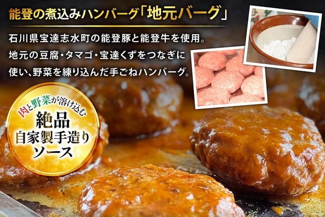 ハンバーグ 能登の煮込みハンバーグ「地元バーグ」200g×3個  [にく焼かつおちゃん。 石川県 宝達志水町 38601134]  牛 豚 肉 能登 冷凍 湯煎 レンジ 簡単調理 時短 便利 肉 お肉 弁当 惣菜 おかず