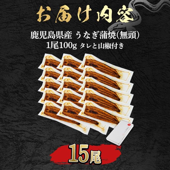 【0554327a】＜食べきりサイズ！＞東串良町のうなぎ蒲焼(無頭)(15尾・計1500g・タレ、山椒付) うなぎ 高級 ウナギ 鰻 国産 蒲焼 蒲焼き たれ 鹿児島 ふるさと 人気 【アクアおおすみ】