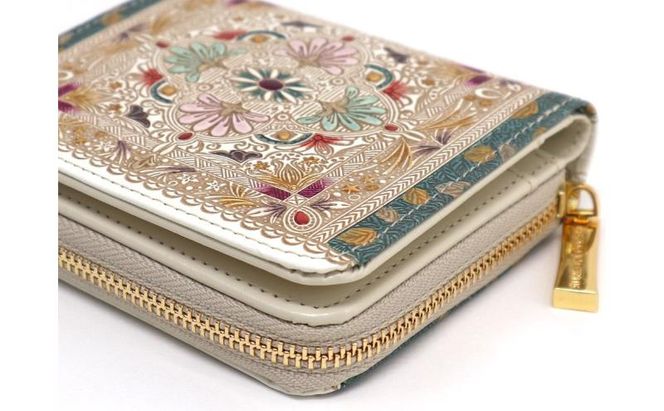 【文庫屋大関】二つ折りファスナーミニ財布 黄金のタピ【皮革工芸品】財布 二つ折り 小物 お札 カード 小銭 コンパクト 牛革 手作り 日本製 墨田区 東京都