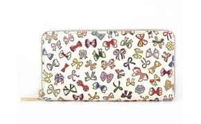 【文庫屋大関】 大容量　ぐるっとファスナーの長財布　プチリボン【皮革工芸品】 ファッション小物 民芸品 