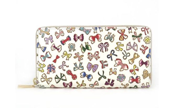 【文庫屋大関】 大容量　ぐるっとファスナーの長財布　プチリボン【皮革工芸品】 ファッション小物 民芸品 