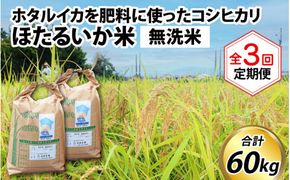 ほたるいか米（無洗米20kg）×3回 計60kg【3ヶ月定期便】