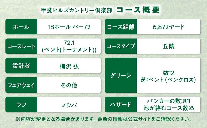 甲斐ヒルズカントリー倶楽部　施設利用券B　AK-4
