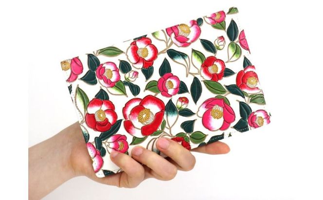 【文庫屋大関】パーソナルホルダー　椿【皮革工芸品】 民芸品 雑貨 日用品 文房具 革小物 革製品 ファイル ケース 