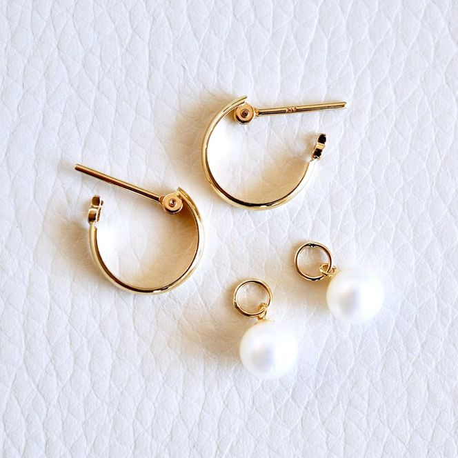 K18 18金 イエローゴールド 2WAY ピアス 地金 真珠 パール フープピアス (直径10mm) 保証書付 SMK-5249 SWAD098-pyg