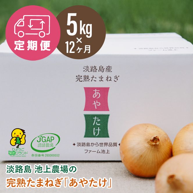 【定期便】淡路島 池上農場の完熟玉ねぎ「あやたけ」5kg　12ヶ月コース　玉ねぎ