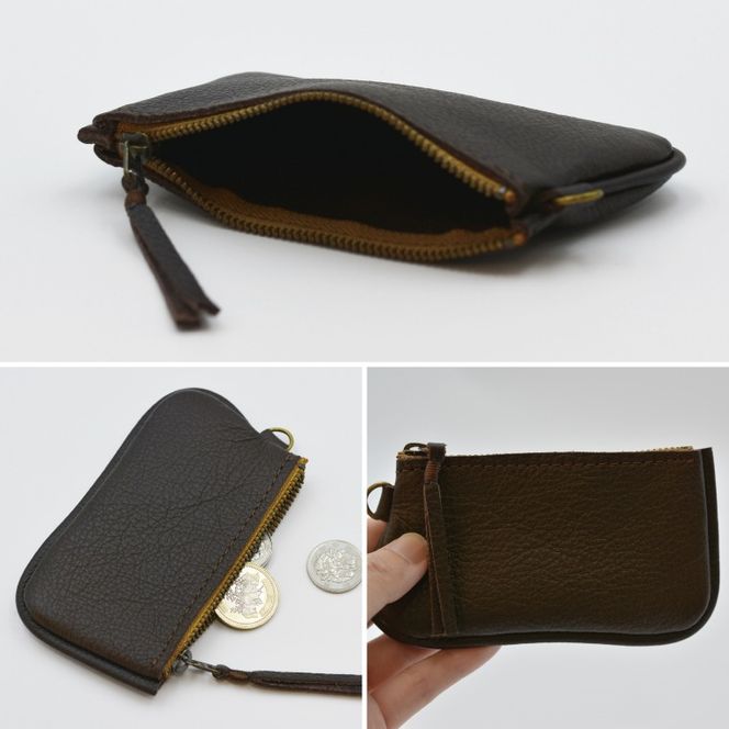 益子の革工房maharoのファスナーコインケース・カードケースセット　ダークブラウン｜栃木県 益子町 ふるさと納税 コインケース カードケース 2個セット 牛革 手作り（AX133-3）