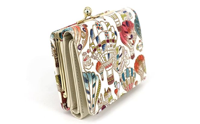 【文庫屋大関】三つ折りミニ財布　気球【皮革工芸品】 ファッション 小物 民芸品 お札 カード 小銭 手のひらサイズ コンパクト 大人かわいい 牛革 手作り 国産 