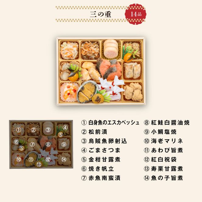 【早期限定寄附額】千賀屋謹製　迎春おせち料理 「天寿千」和風三段重 3～4人前 冷蔵 ［035S27］ おせち 2027 おせち料理 小牧市 年内配送 年内発送 お節 冷蔵 冷蔵おせち 人気 新春