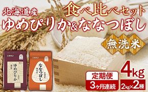 【3ヶ月定期配送】（無洗米4kg）食べ比べセット（ゆめぴりか、ななつぼし） 