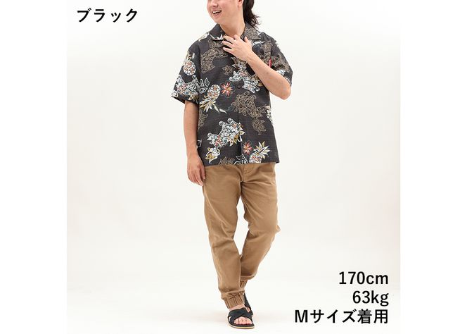 【かりゆしウェア】メンズ いちゃりばシーサーパインMサイズ×ブラック